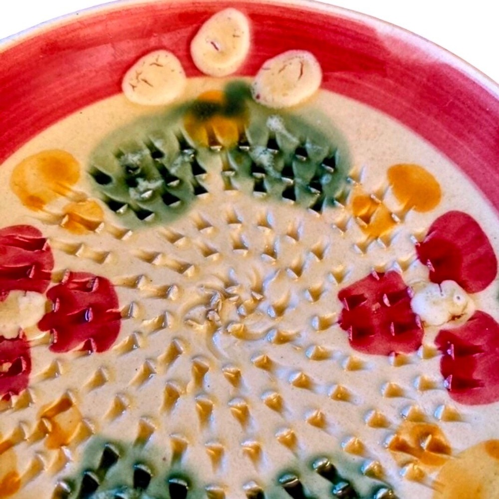 Vintage Handmade Ceramic‎ Grater Dish Colorful Fruit Design Kitchen 5" Diameter